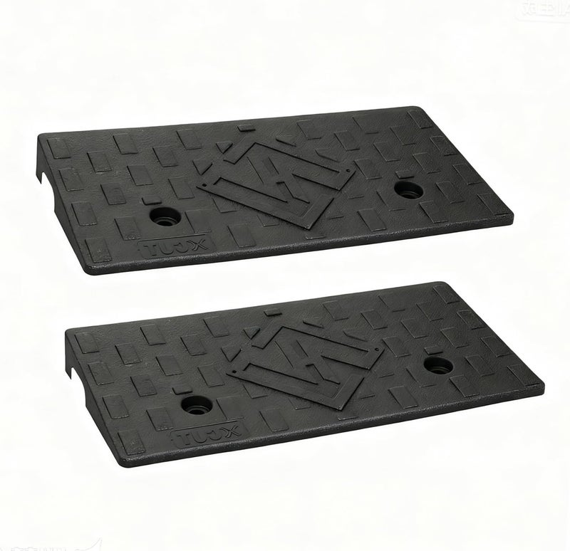 WECARLLE منحدرات مطاطية للمدخل والممرات بارتفاع 1.6 بوصة حزمة 2 19.68" طول × 9.84" عرض منحدر عتبة للسيارات والدراجات النارية وماكينات جز العشب سعة تحميل 7000 رطل - Image 1